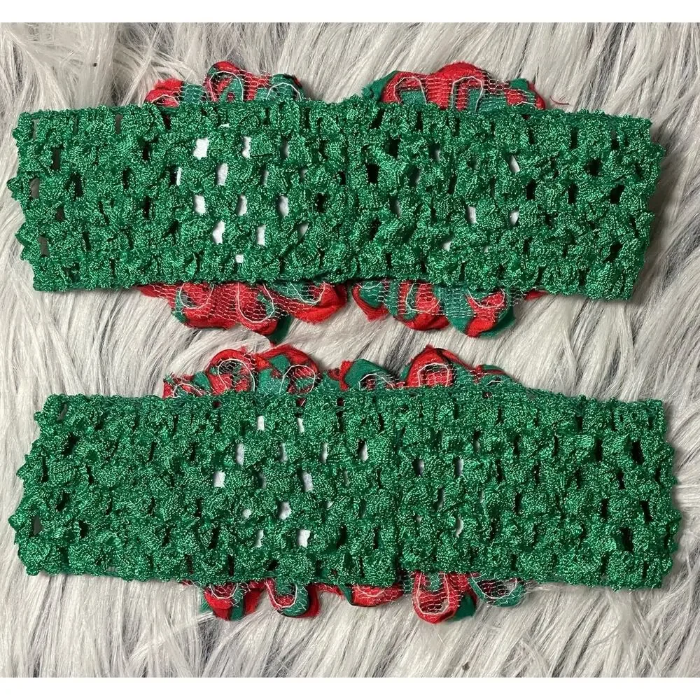 Baby Toddler Flower  Headbands Christmas Tree- Set of 2 green red handmade